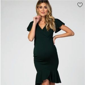 PinkBlush Forest Green Ruffle Maternity Wrap Dress